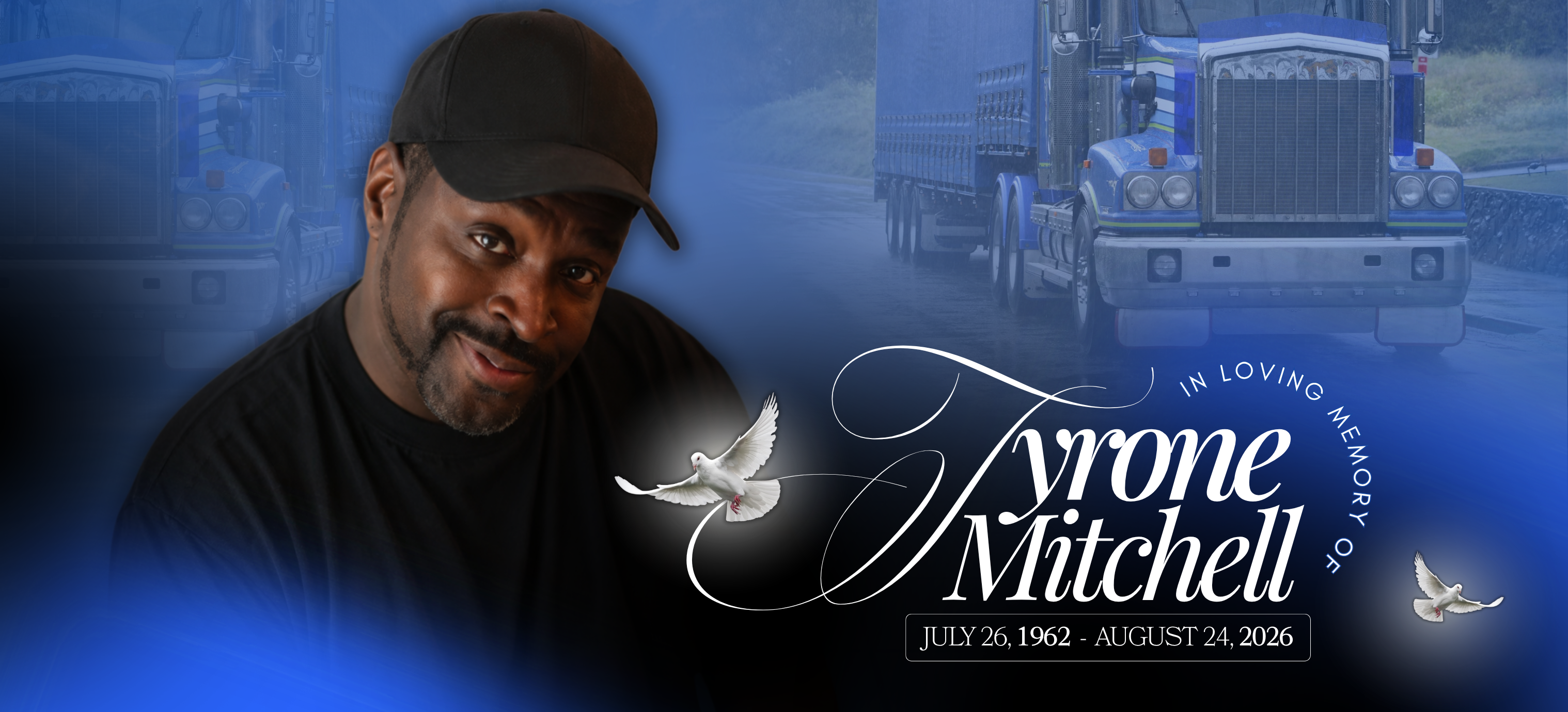 Custom memorial header for Tyrone Mitchell